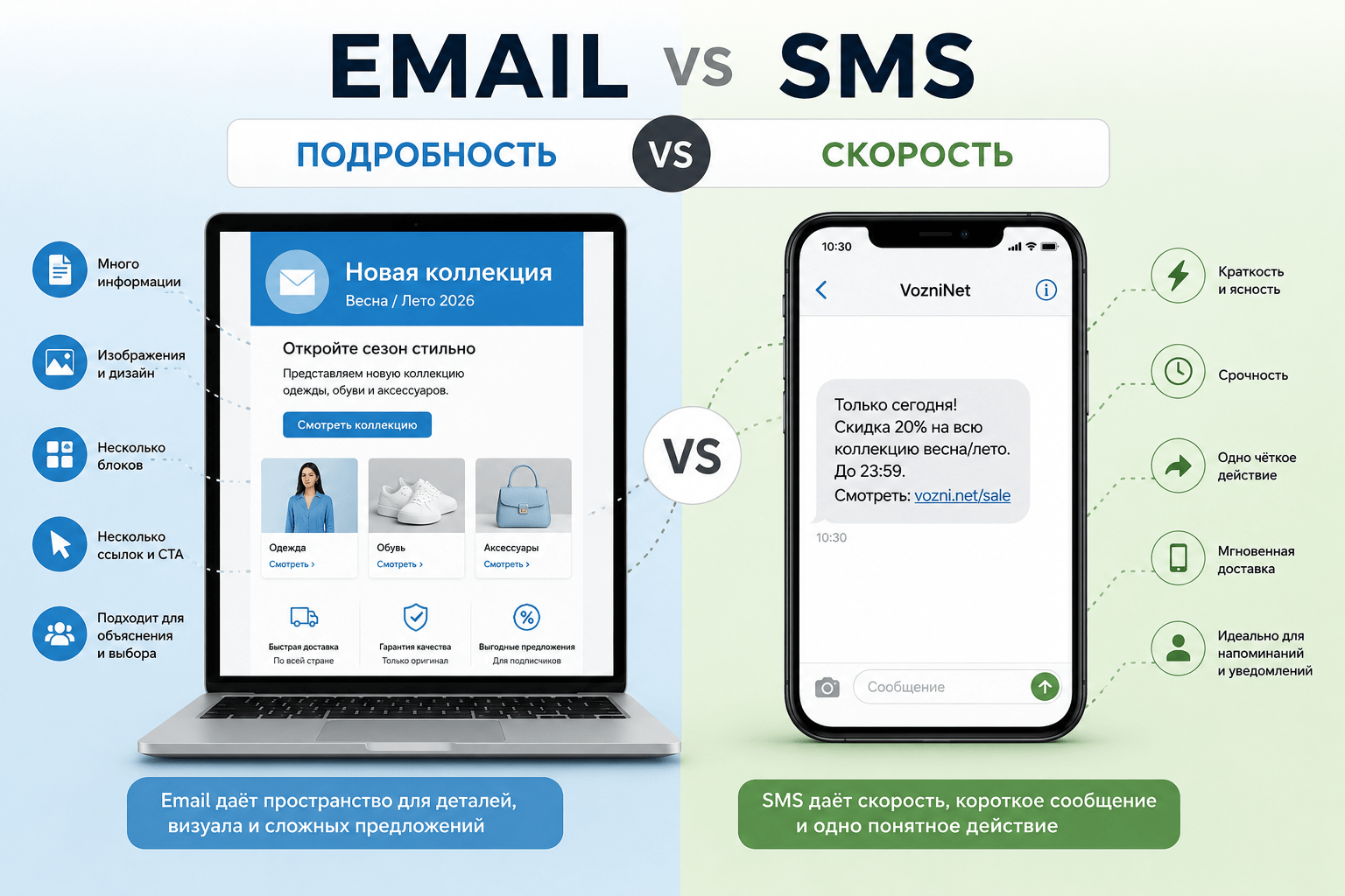 Email и SMS – подробность и скорость как два разных сценария коммуникации