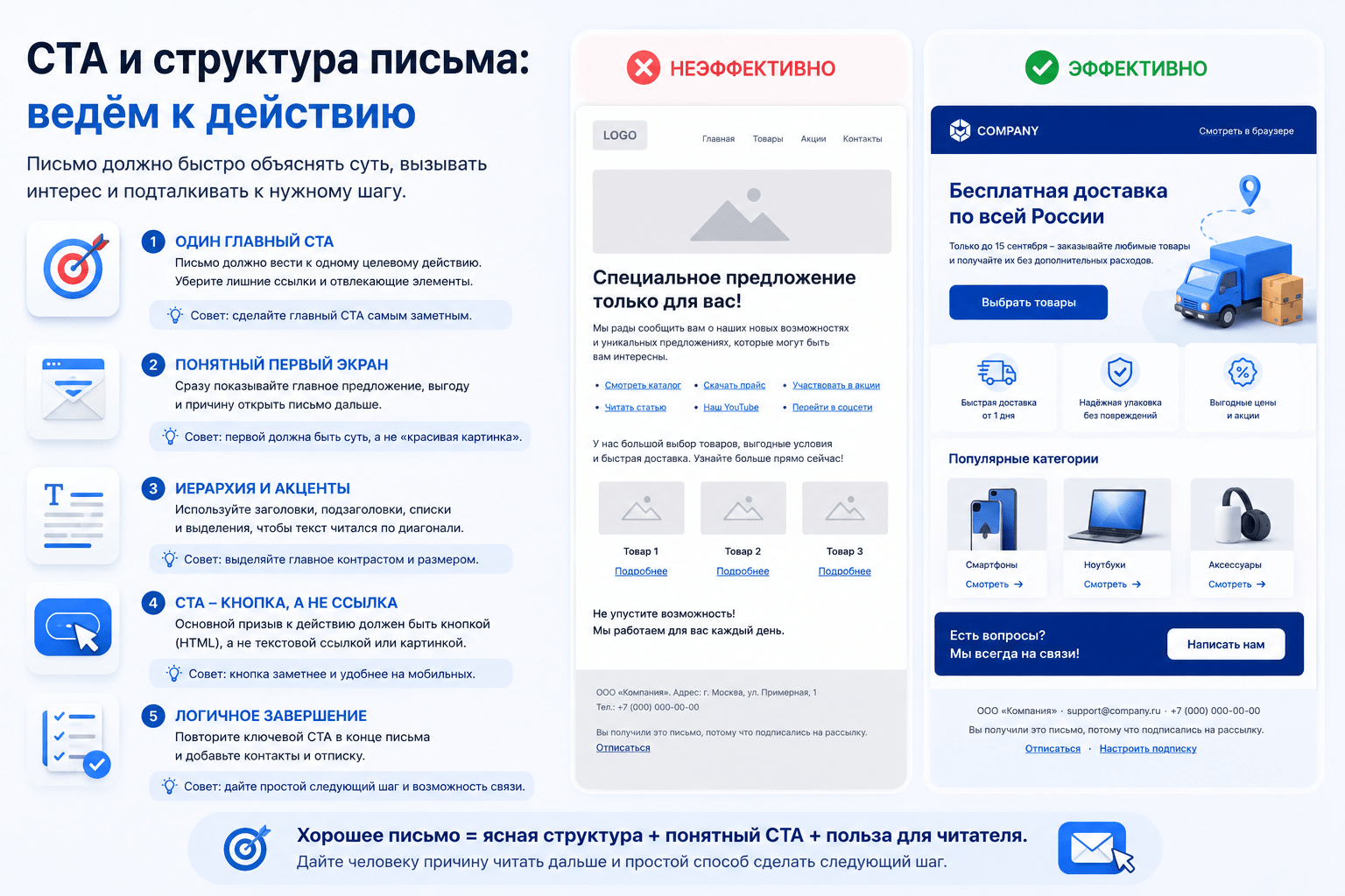 CTA и структура email-письма – один главный призыв к действию
