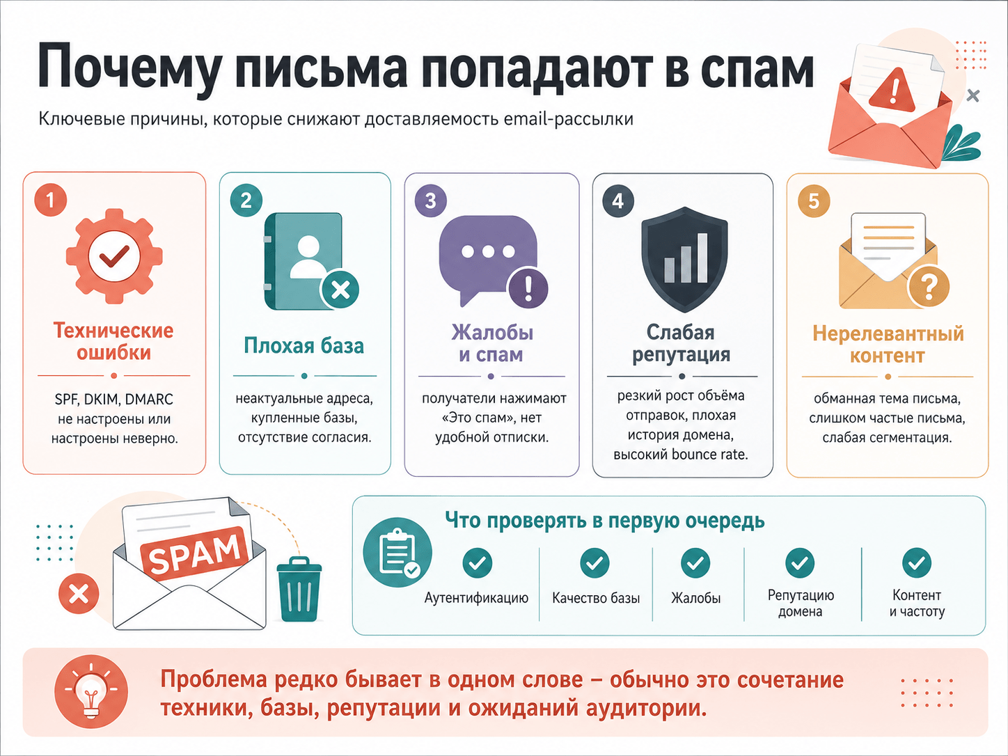 Основные причины попадания email-писем в спам