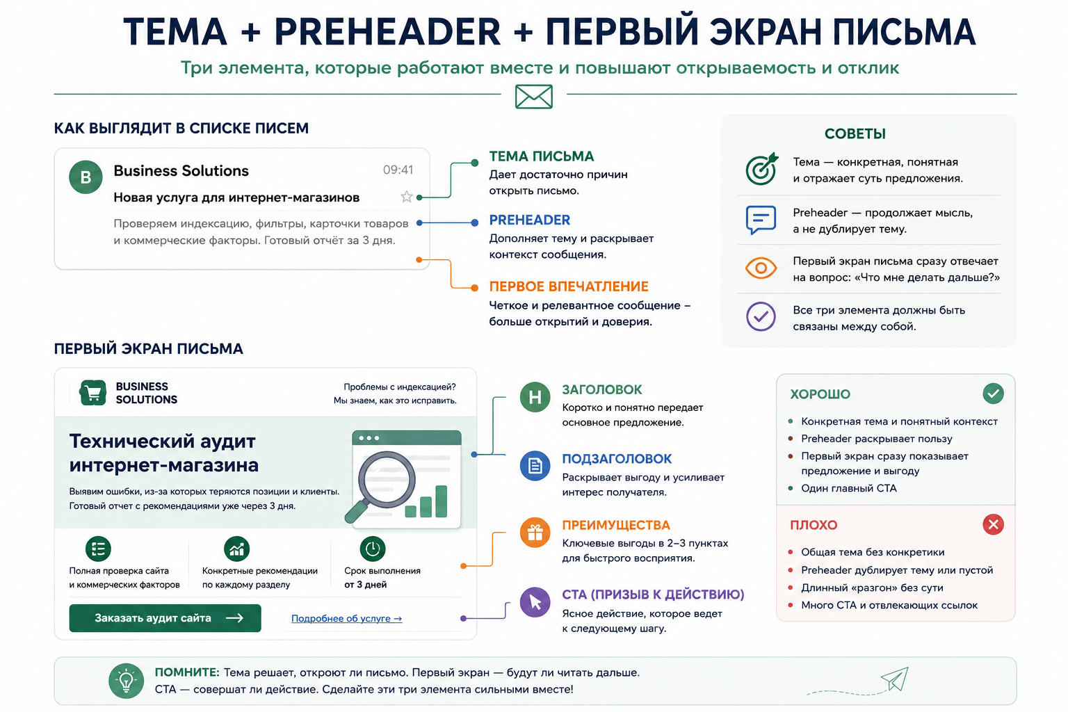 Тема, preheader и первый экран email-письма
