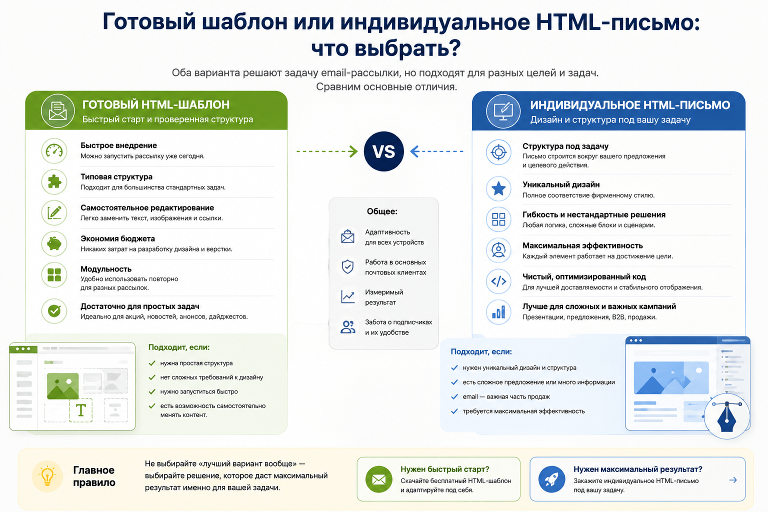 Сравнение готового HTML-шаблона и индивидуального HTML-письма
