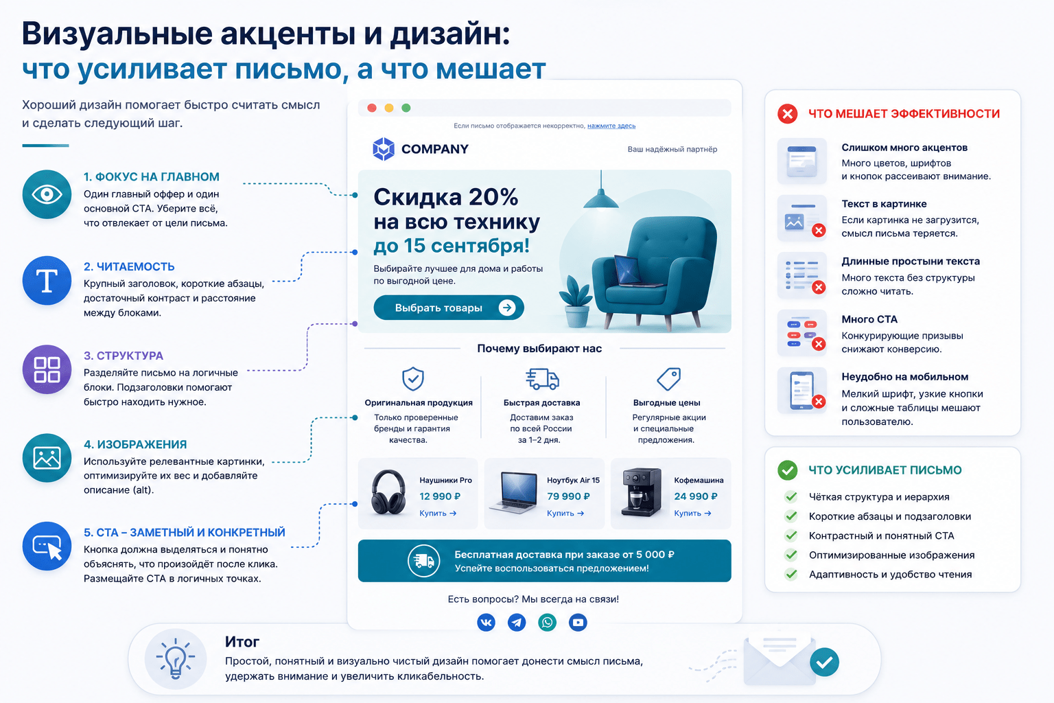 Визуальные акценты и дизайн email-письма – что усиливает сообщение, а что мешает