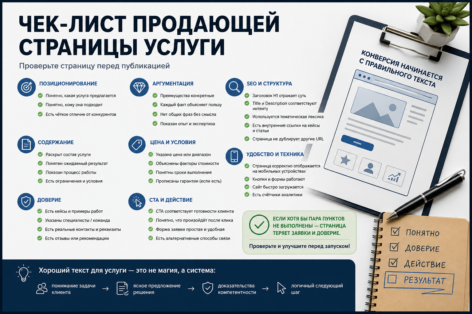 Чек-лист продающей страницы услуги перед публикацией