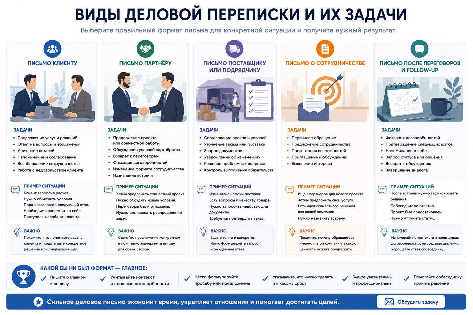 Виды деловой переписки для клиентов, партнёров, поставщиков и follow-up