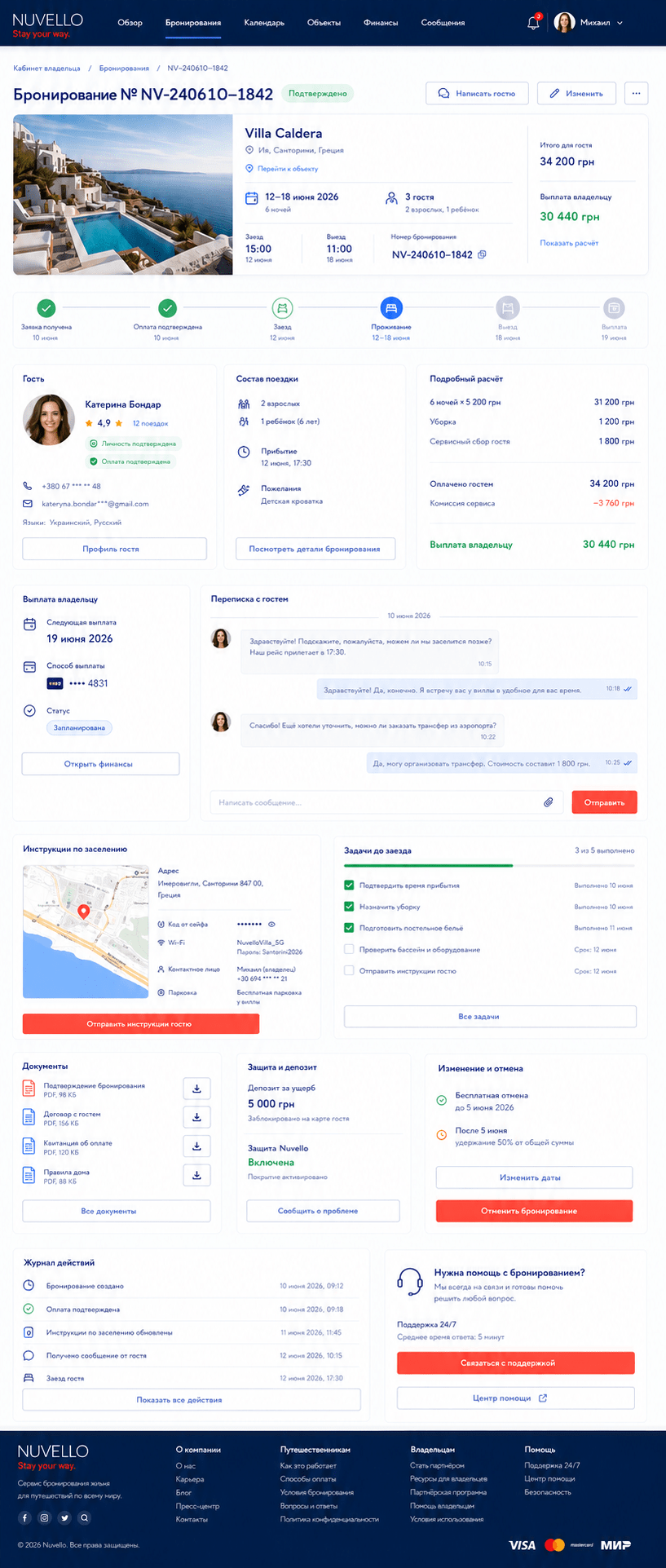 Детальная карточка бронирования Nuvello для операционной работы
