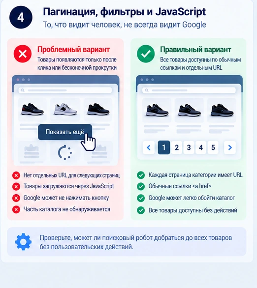 Как Google обнаруживает товары в каталоге Пагинация фильтры и JavaScript в интернет-магазине