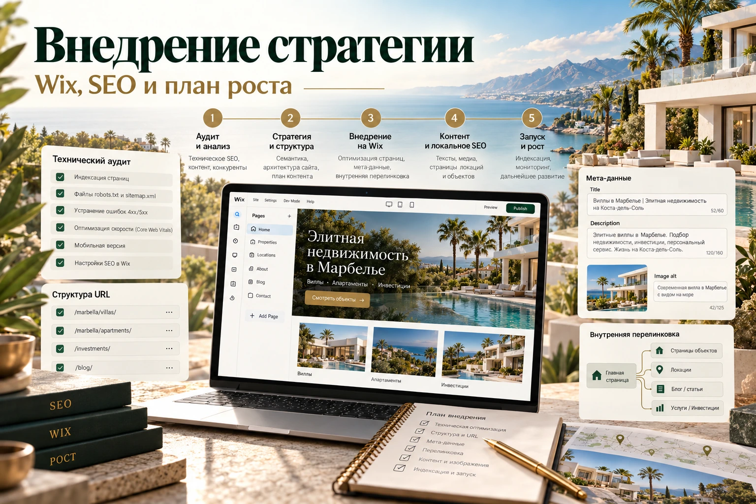 Внедрение стратегии после комплексного аудита Внедрение SEO-стратегии агентства недвижимости на Wix