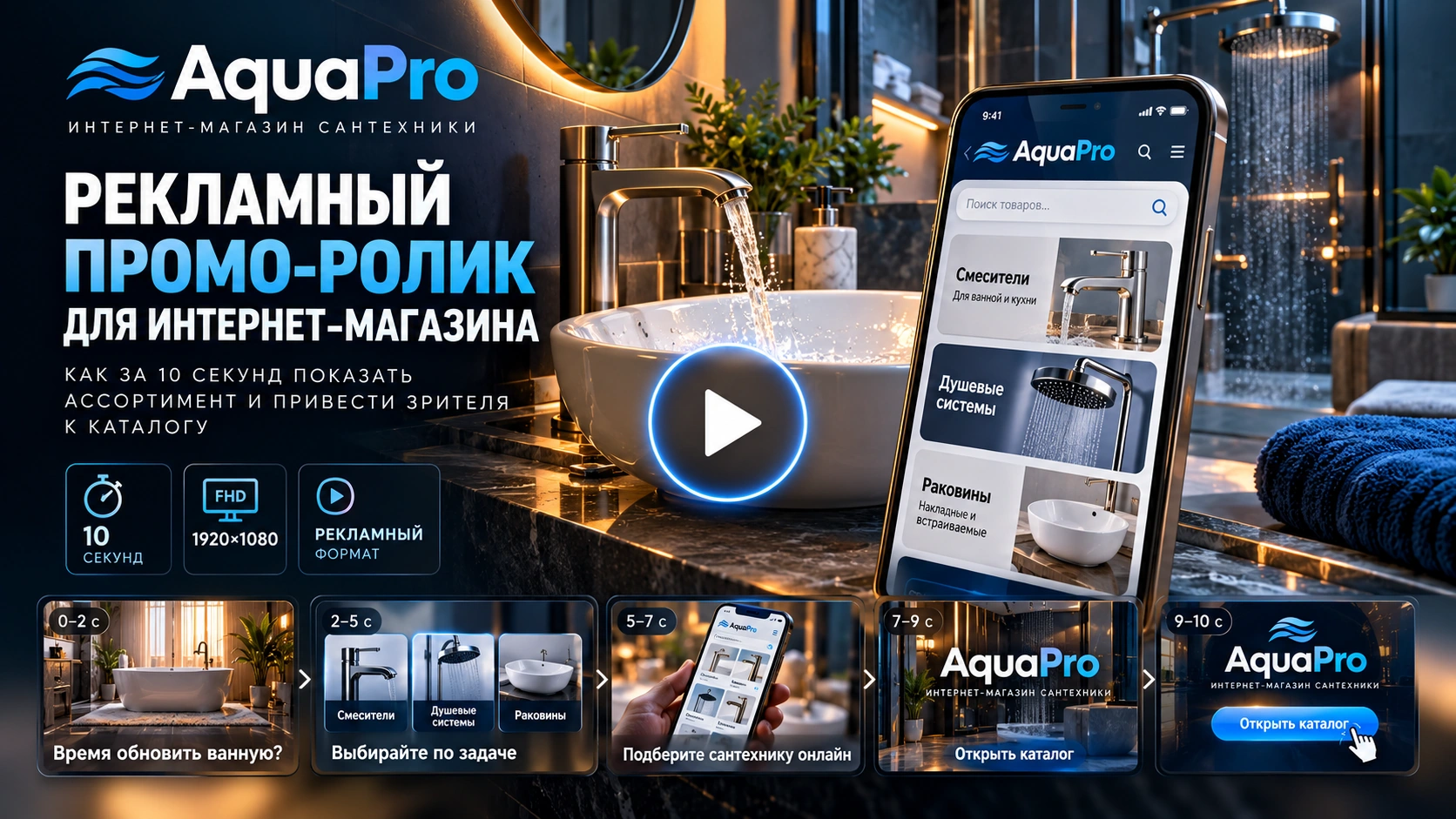 Кейс рекламного промо-ролика AquaPro Рекламный промо-ролик AquaPro для интернет-магазина сантехники