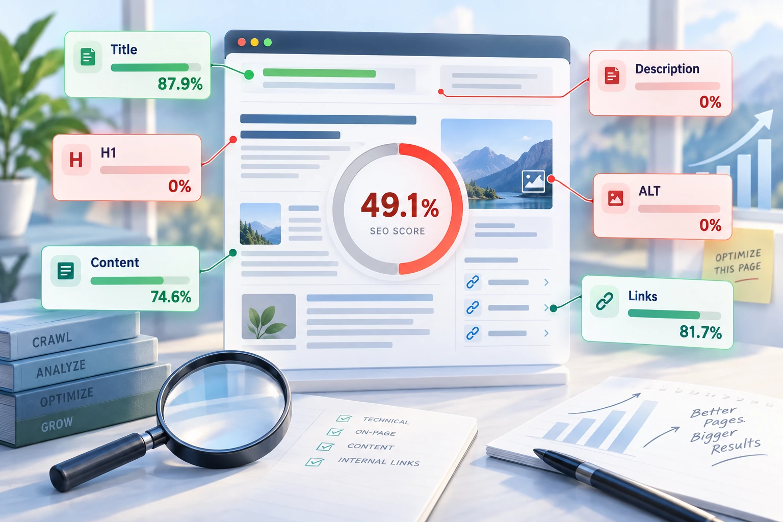 SEO-аудит страницы с общей оценкой 49,1% Кейс аудита внутренней SEO-оптимизации страницы