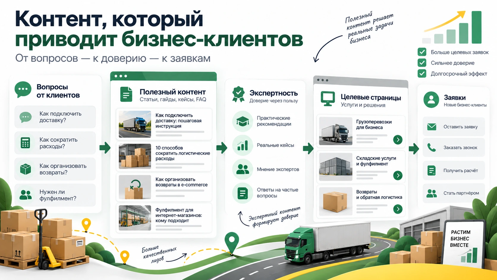 Статья, коммерческая страница, расчёт и заявка Контентный путь от информационного запроса к заявке на доставку