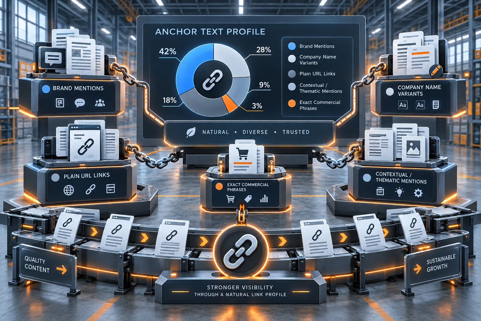 Структура анкоров промышленного B2B-сайта Анкорный профиль внешних ссылок промышленного сайта